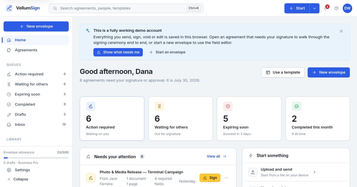Screenshot of the Docsign demo