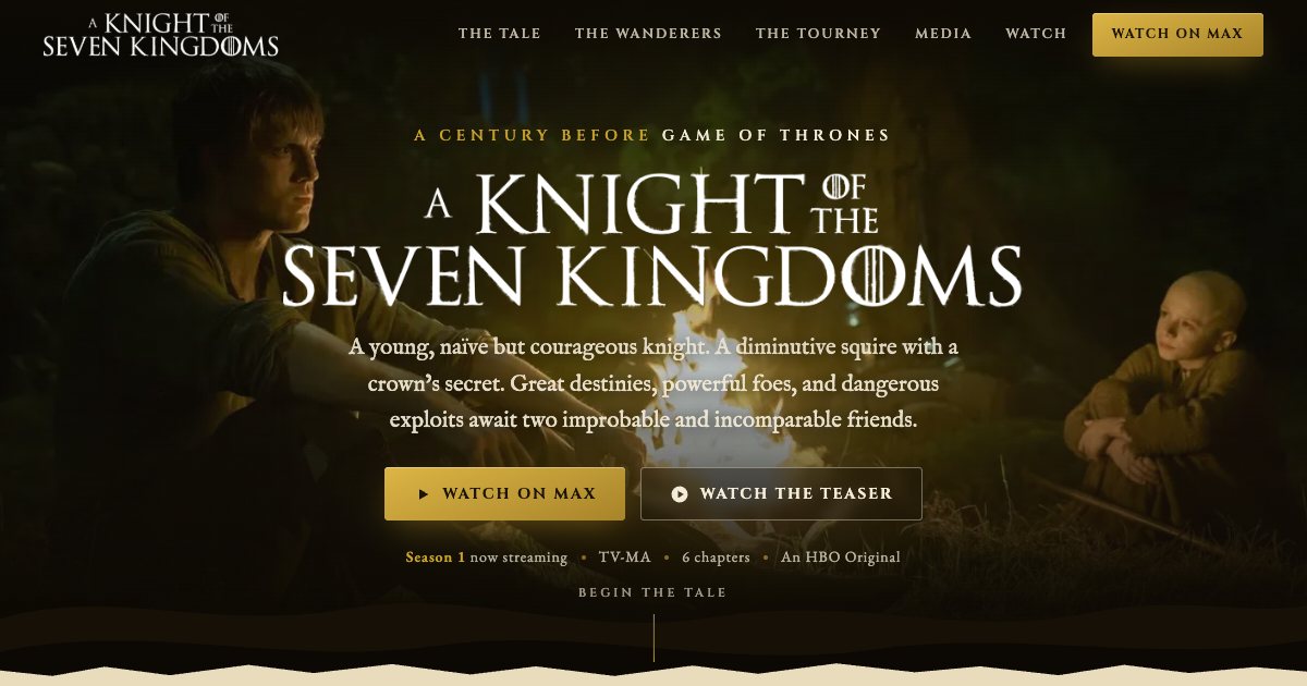 Screenshot of the A Knight Of The Seven Kingdoms Landing Page demo
