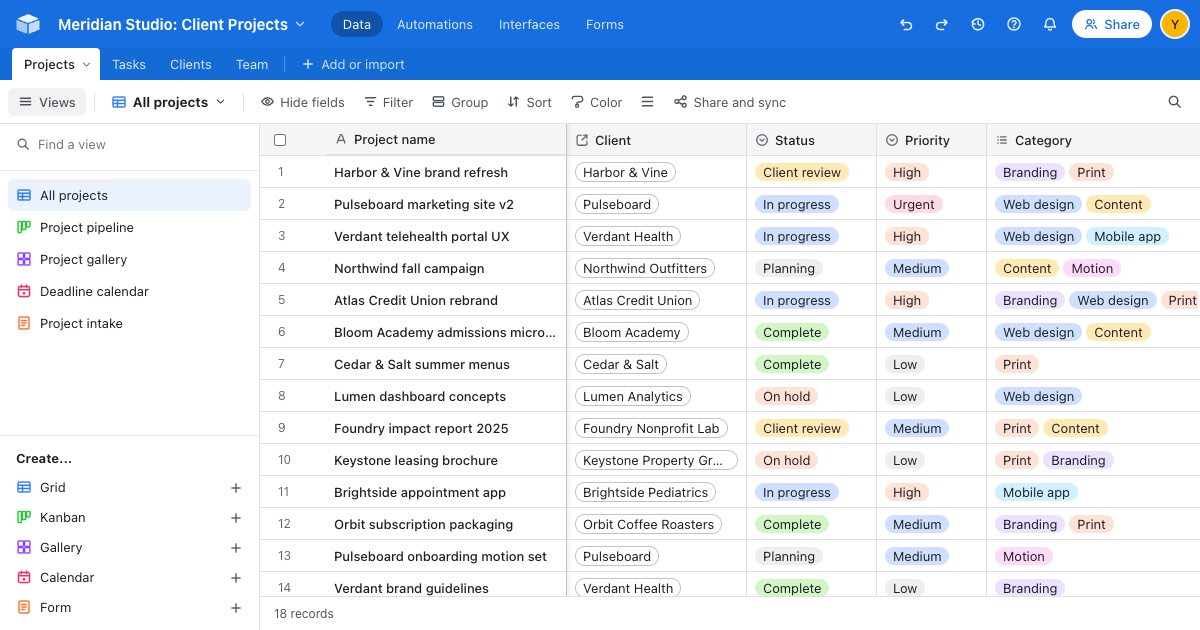 Screenshot of the Airtable demo