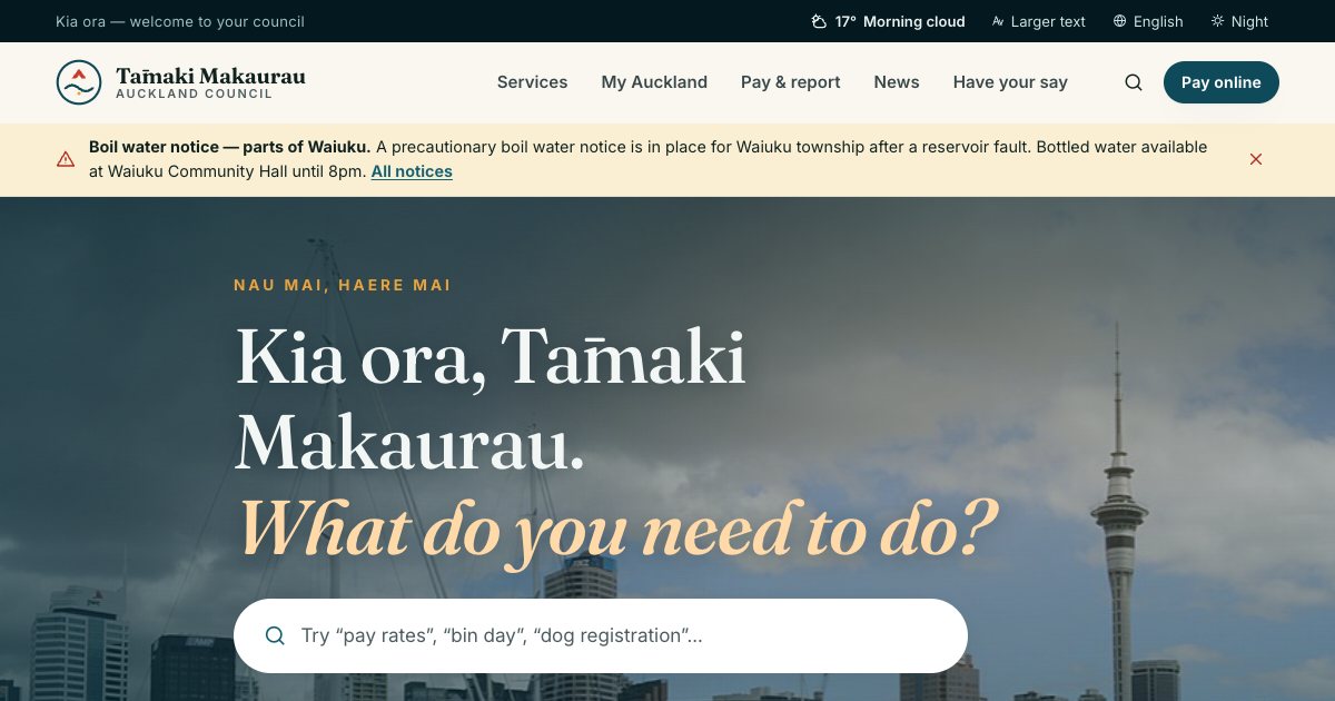 Screenshot of the Auckland Council Landing Page demo