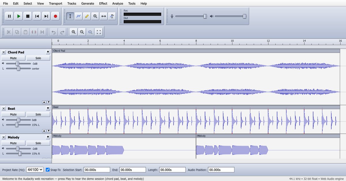 Screenshot of the Audacity demo