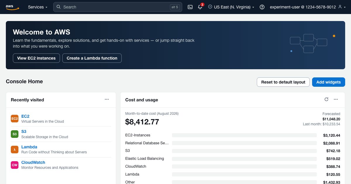 Screenshot of the Aws Console demo