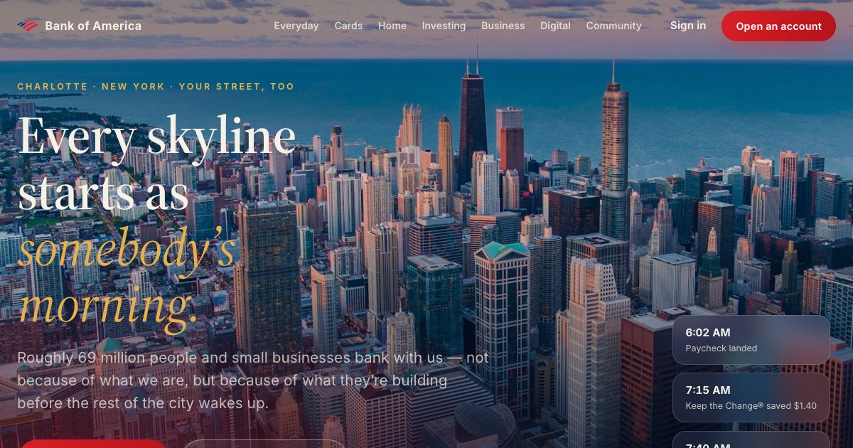 Screenshot of the Bank Of America Landing Page demo