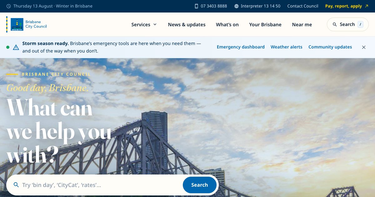 Screenshot of the Brisbane City Council Landing Page demo