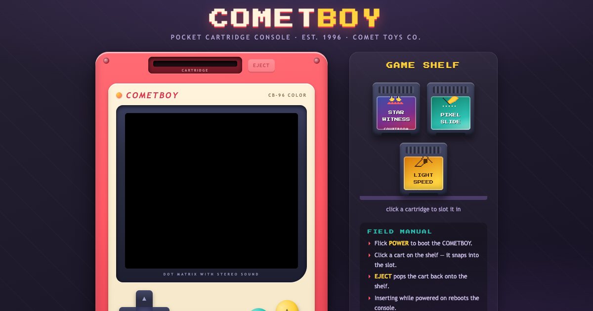 Screenshot of the Cartridge Game Console demo
