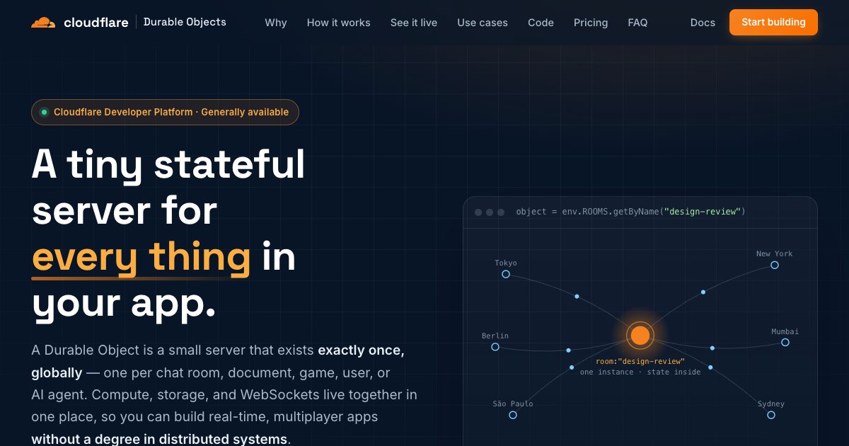 Screenshot of the Cloudflare Durable Objects Landing Page demo