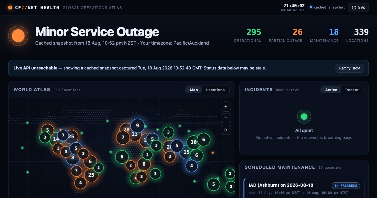 Screenshot of the Cloudflare Network Health Map demo