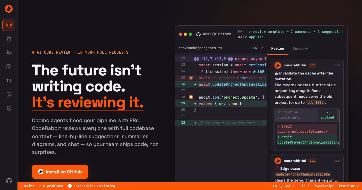 Screenshot of the Coderabbit Landing Page demo