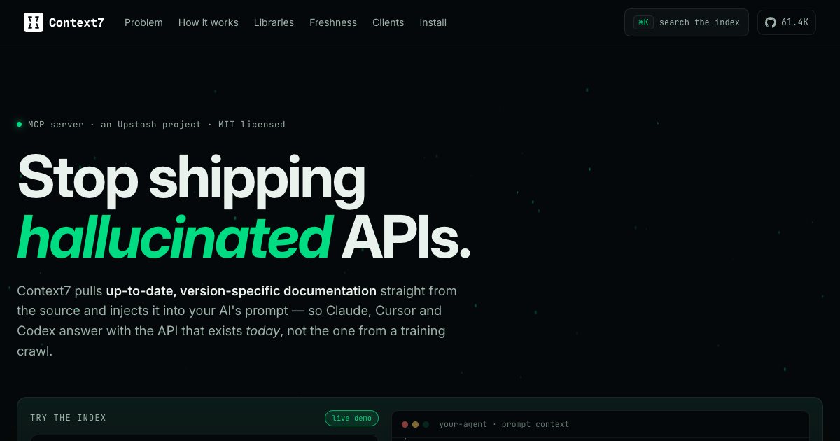 Screenshot of the Context7 Landing Page demo