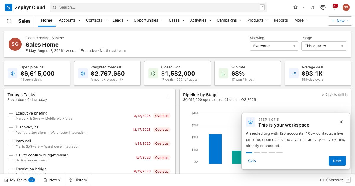 Screenshot of the Crm demo
