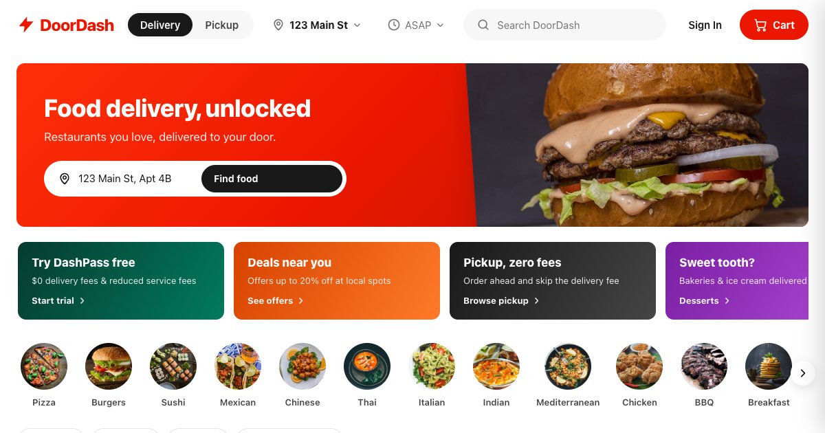 Screenshot of the Doordash demo