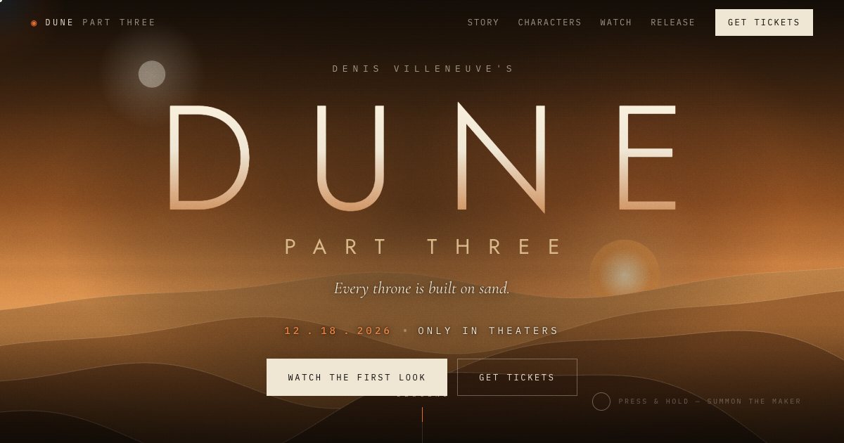 Screenshot of the Dune Landing Page demo