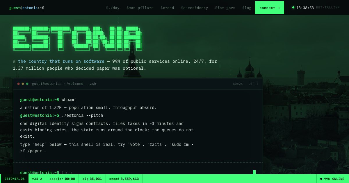Screenshot of the E Estonia Landing Page demo