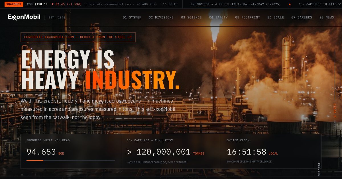 Screenshot of the Exxonmobil Landing Page demo