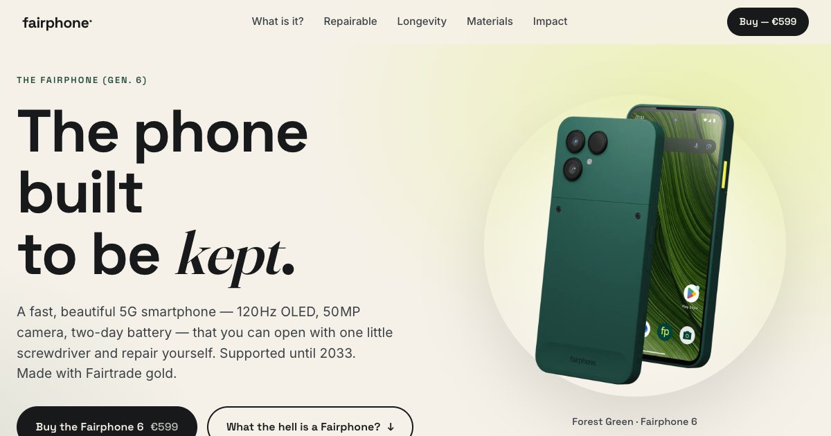 Screenshot of the Fairphone Landing Page demo