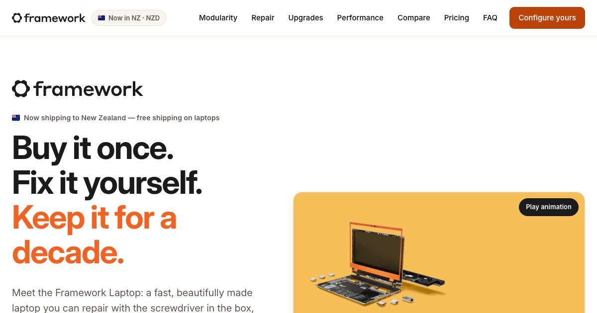 Screenshot of the Framework Laptop Landing Page demo