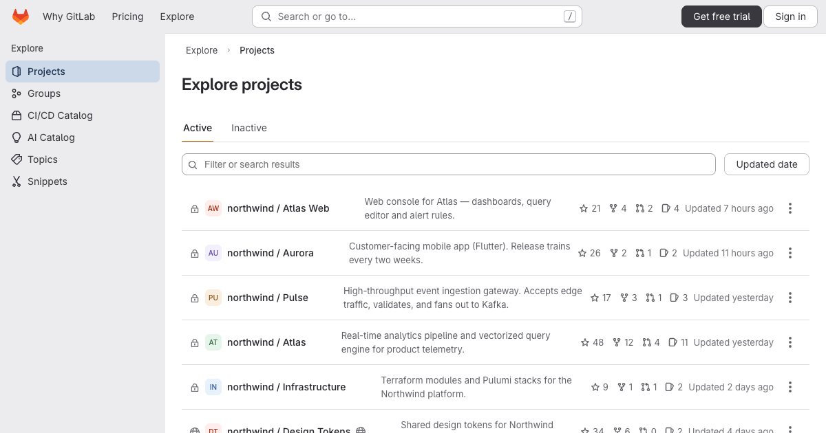 Screenshot of the Gitlab demo