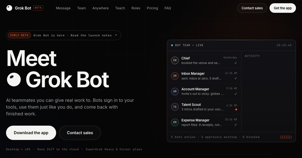 Screenshot of the Grokbot Landing Page demo