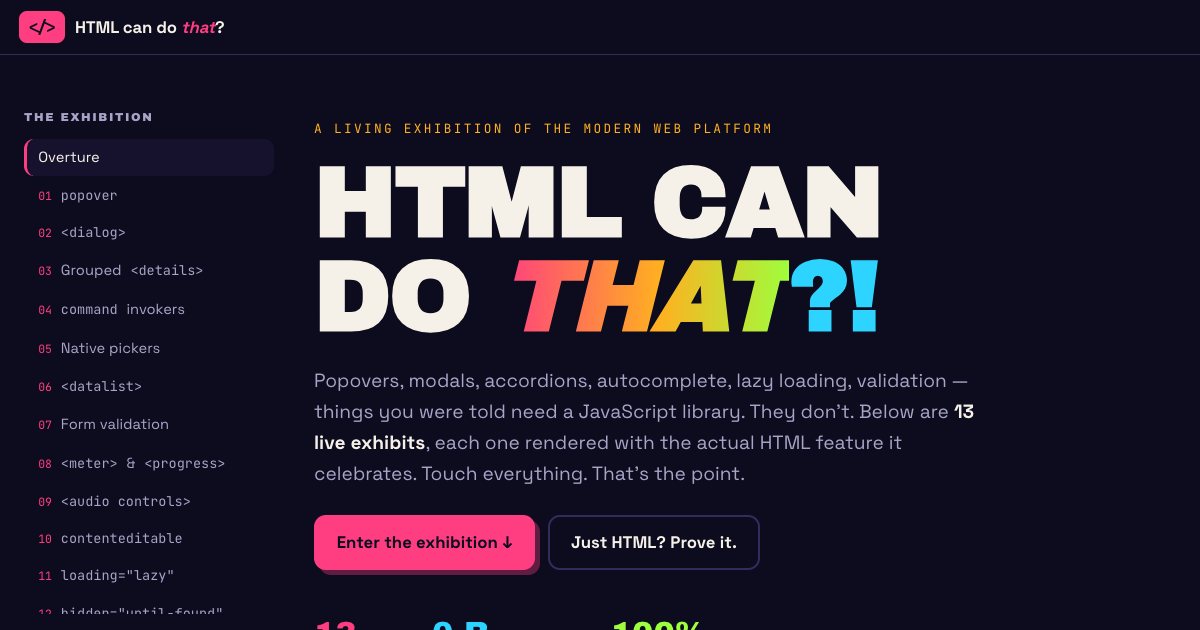 Screenshot of the HTML Can Do That demo