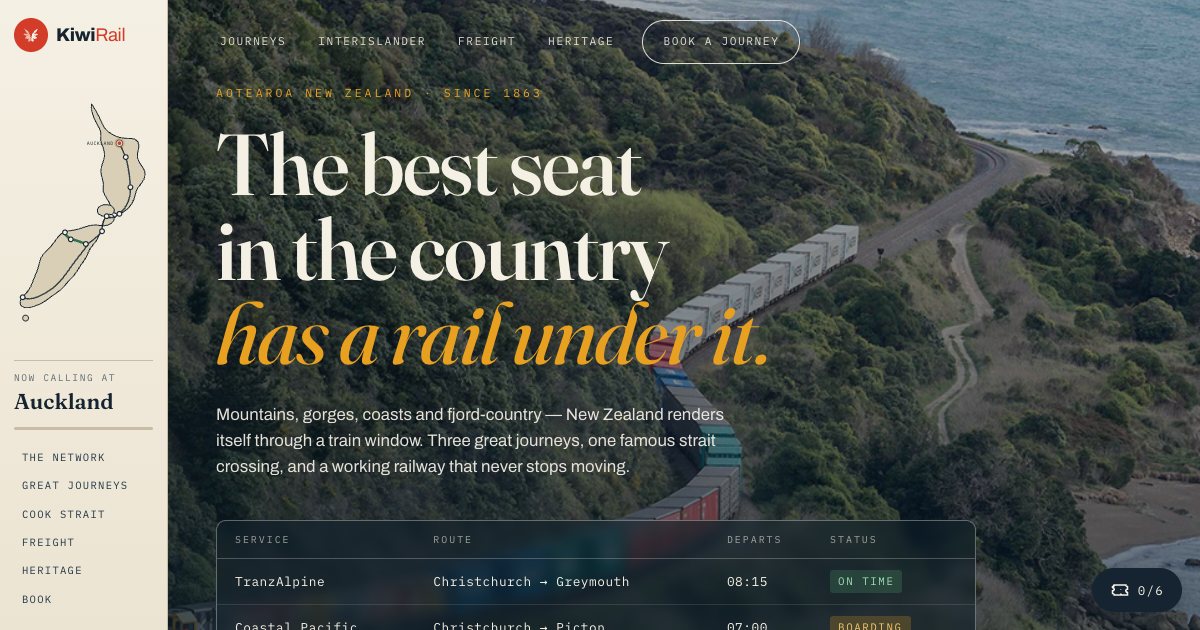 Screenshot of the Kiwirail Landing Page demo