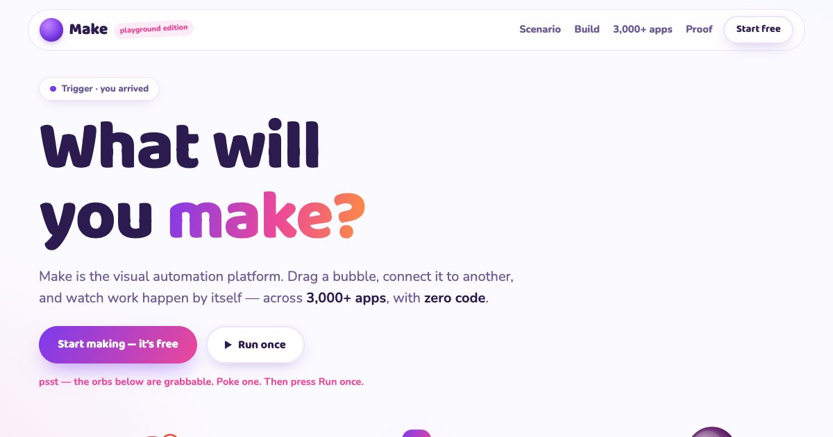 Screenshot of the Make Landing Page demo