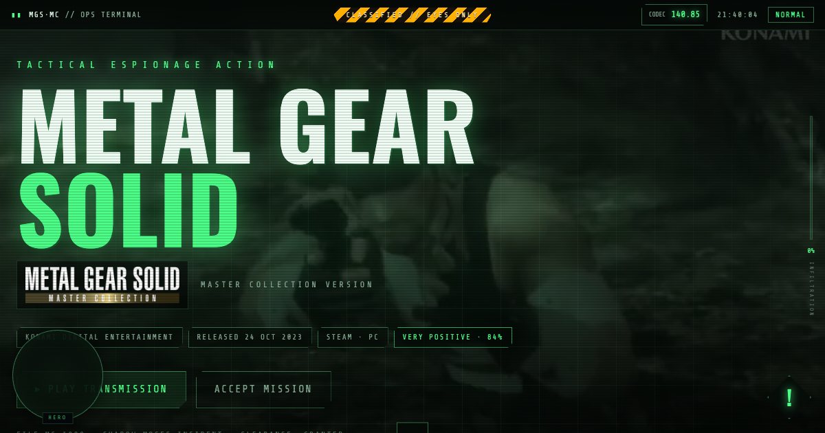 Screenshot of the Metal Gear Solid Landing Page demo