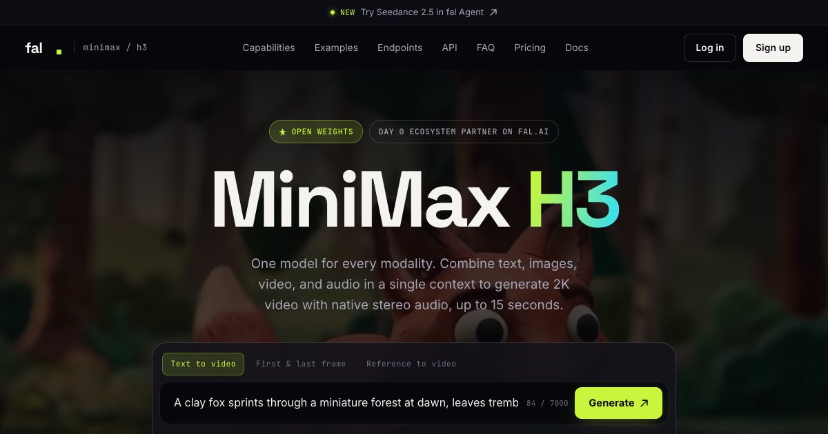 Screenshot of the Minimax H3 Landing Page demo