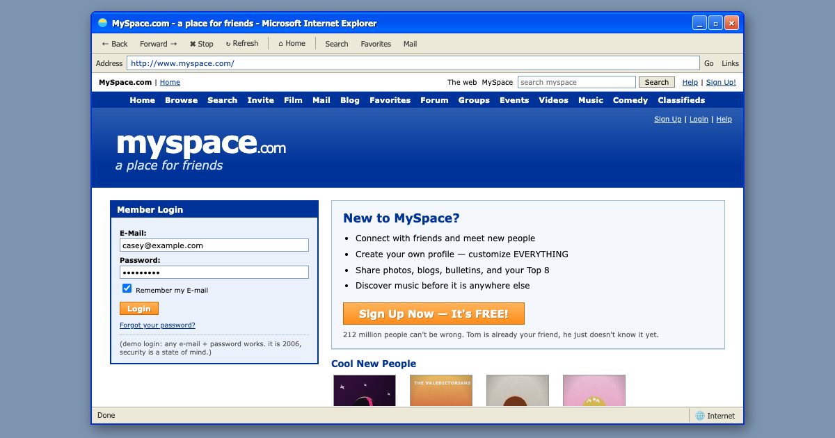 Screenshot of the Myspace demo