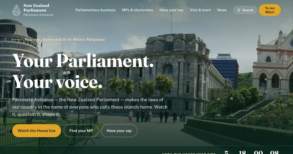 Screenshot of the Nz Parliament Landing Page demo