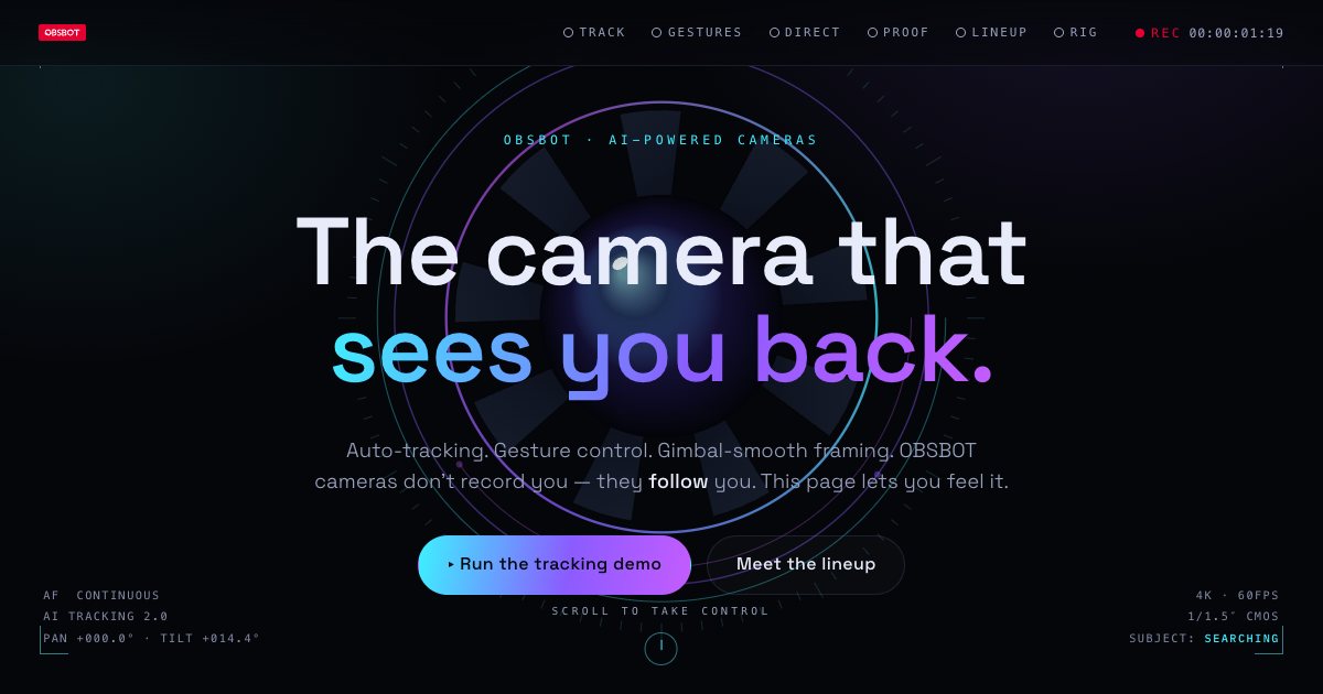 Screenshot of the Obsbot Landing Page demo