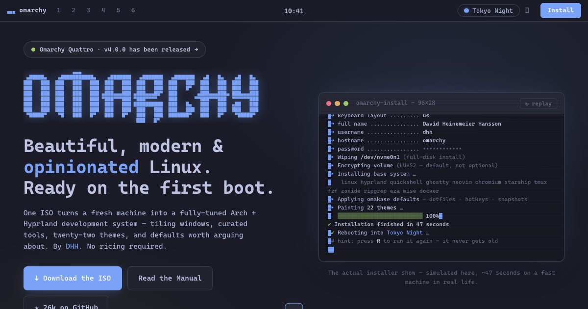 Screenshot of the Omarchy Landing Page demo