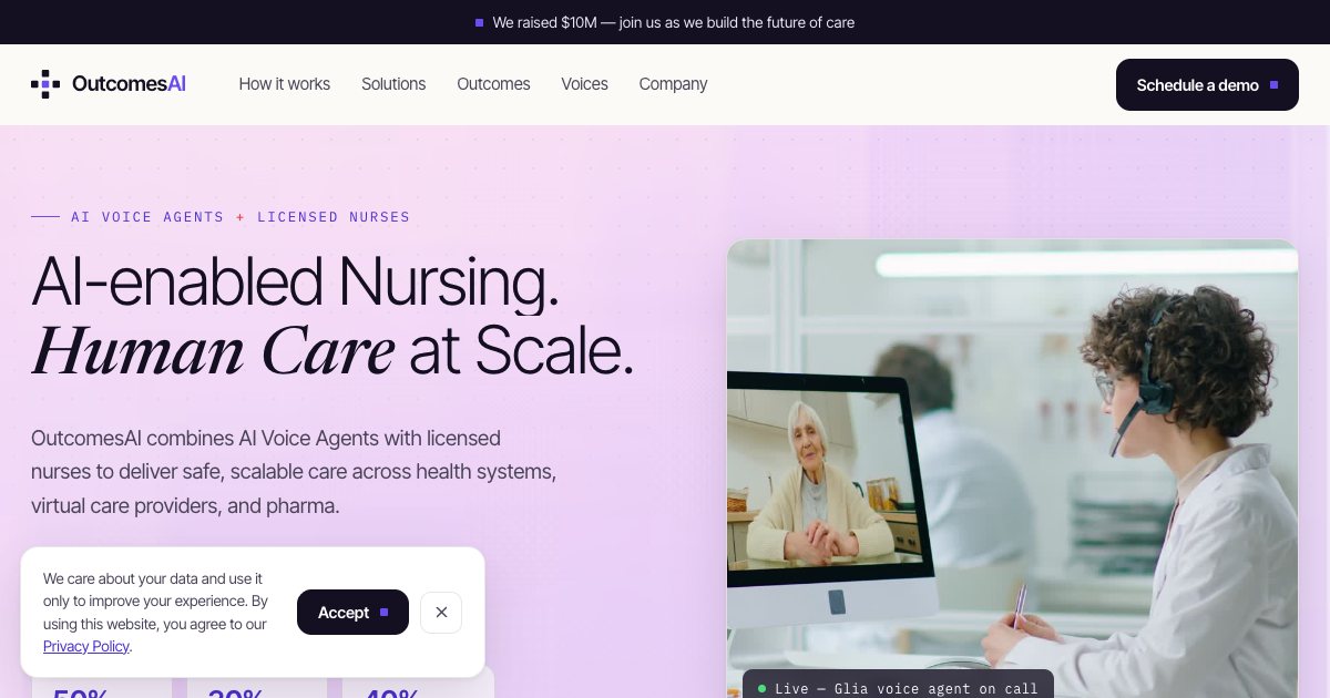 Screenshot of the Outcomes Landing Page demo