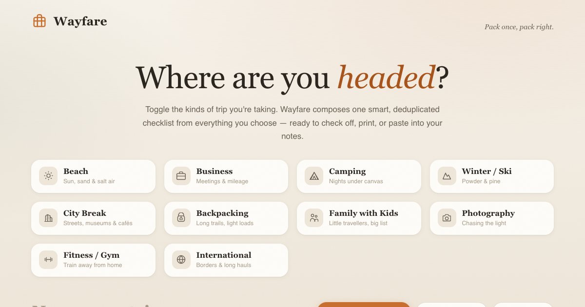 Screenshot of the Packing List demo