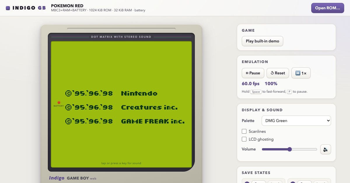 Screenshot of the Pokemon Red demo