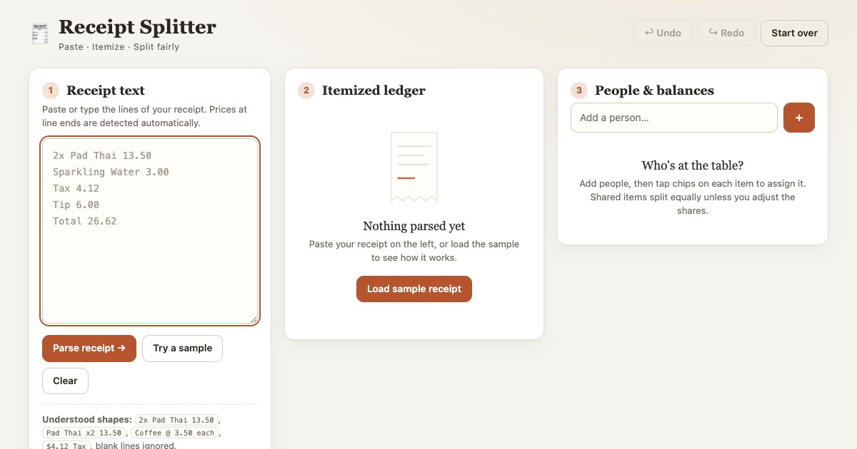 Screenshot of the Receipt Itemizer demo