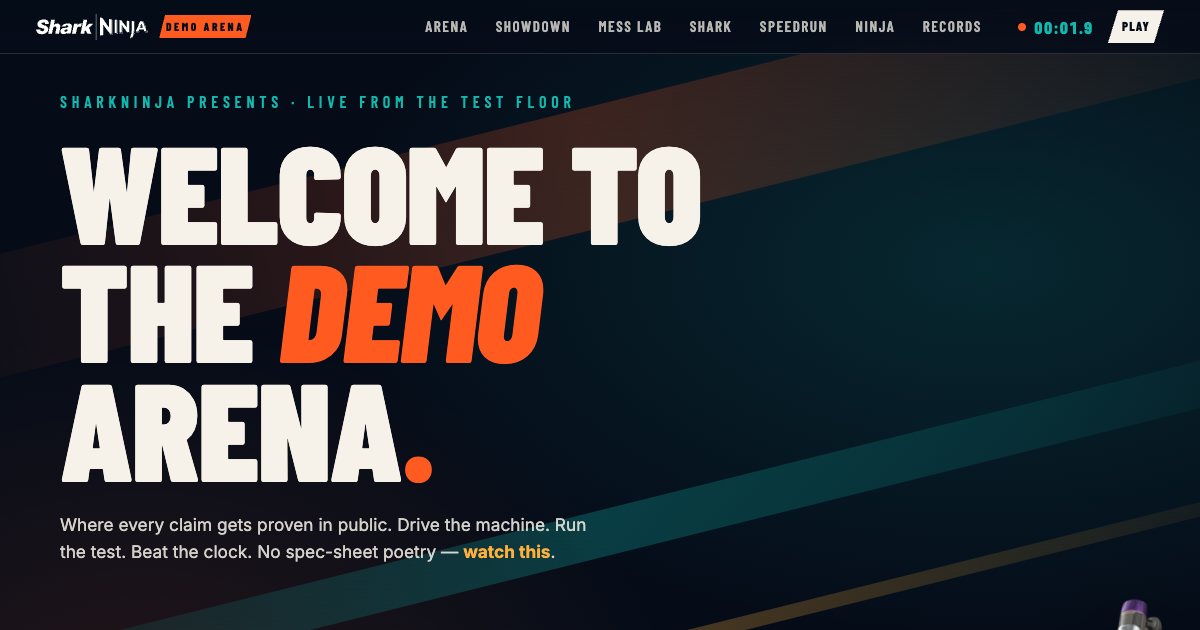 Screenshot of the Sharkninja Landing Page demo