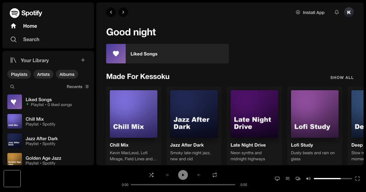 Screenshot of the Spotify demo