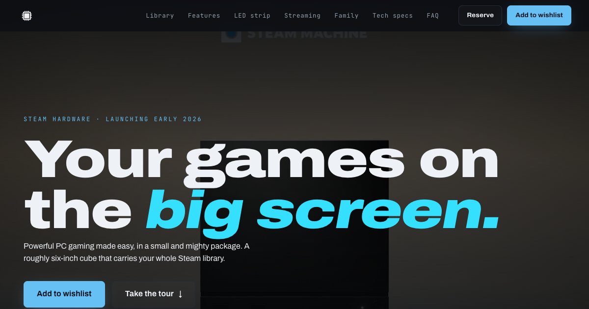 Screenshot of the Steam Machine Landing Page demo
