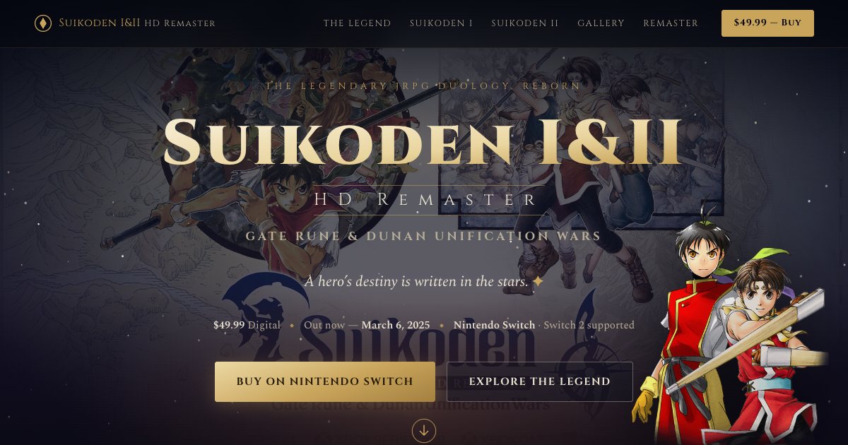 Screenshot of the Suikoden Landing Page demo