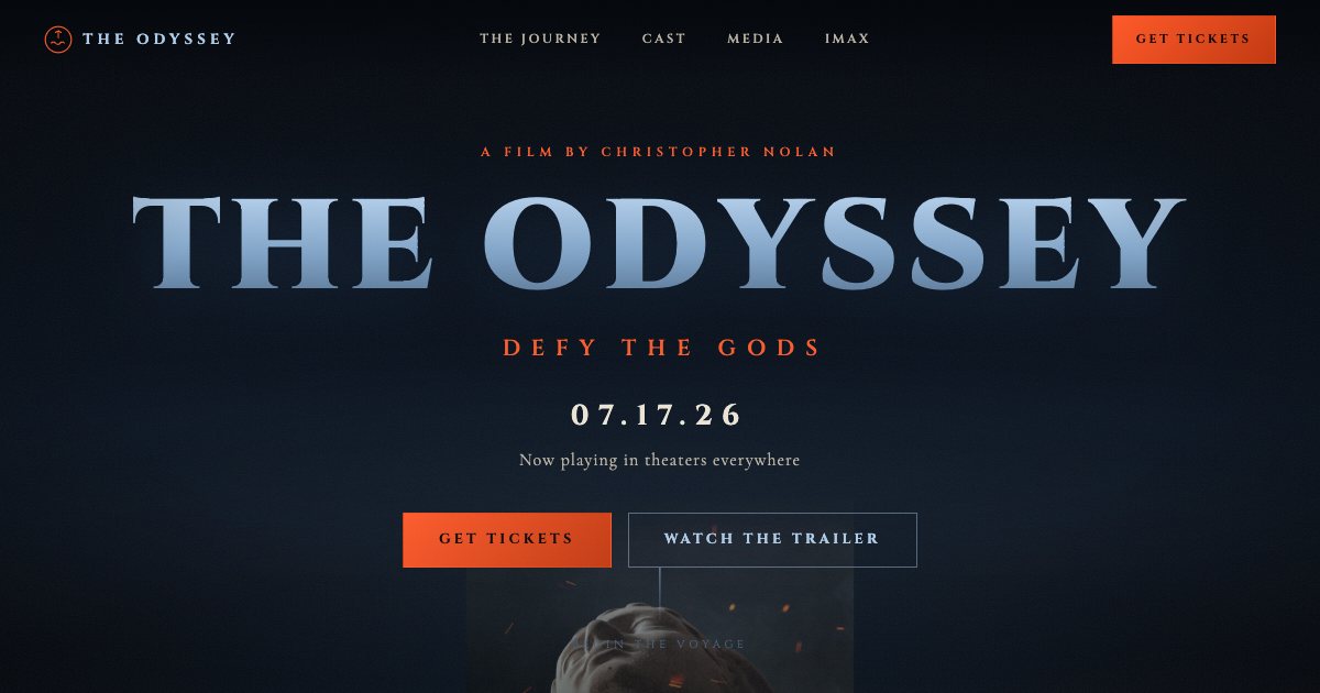 Screenshot of the The Odyssey Landing Page demo