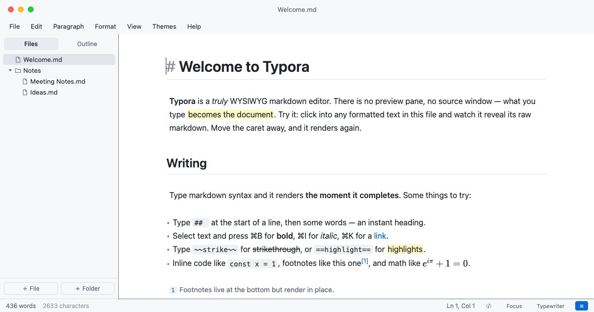 Screenshot of the Typora demo