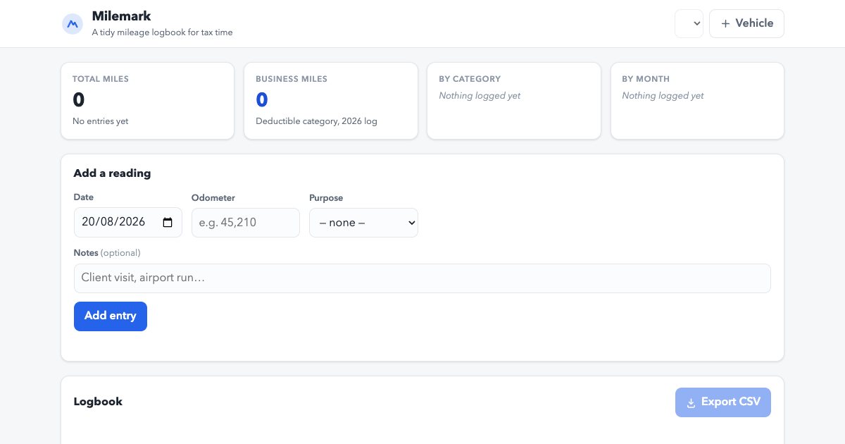 Screenshot of the Vehicle Mileage Log demo