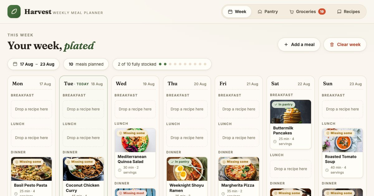 Screenshot of the Weekly Meal Planner demo