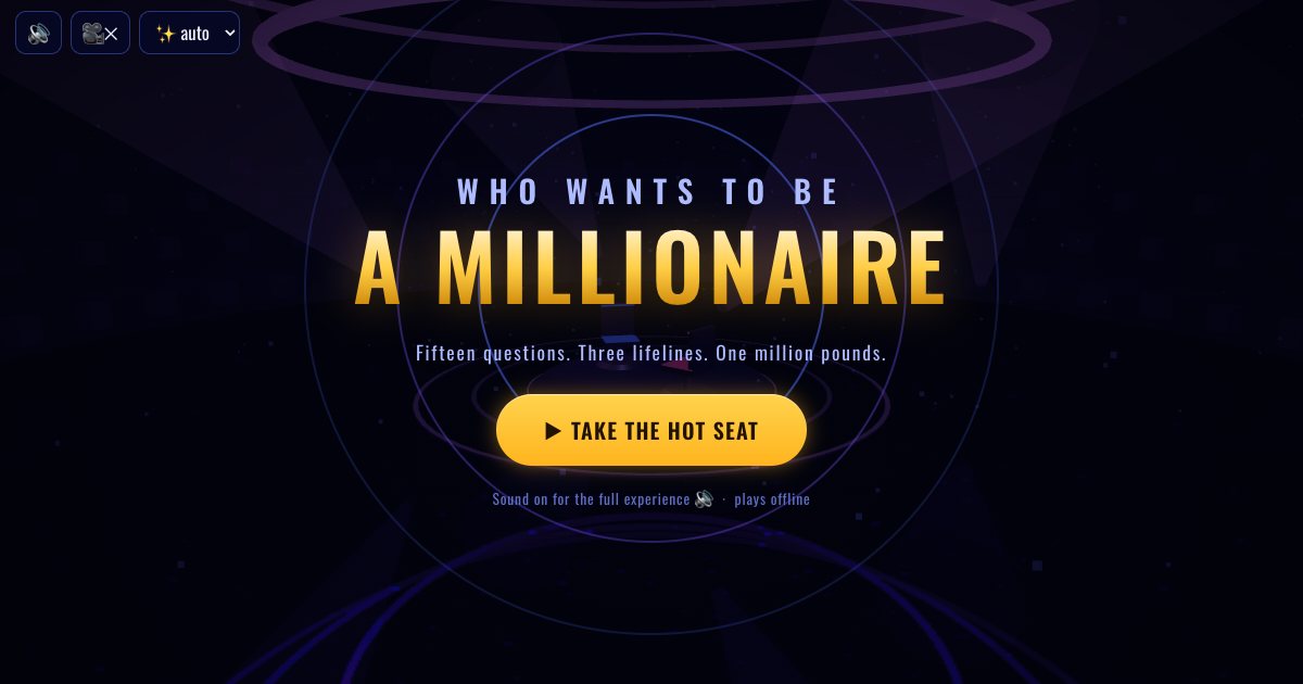 Screenshot of the Who Wants To Be A Millionnaire demo